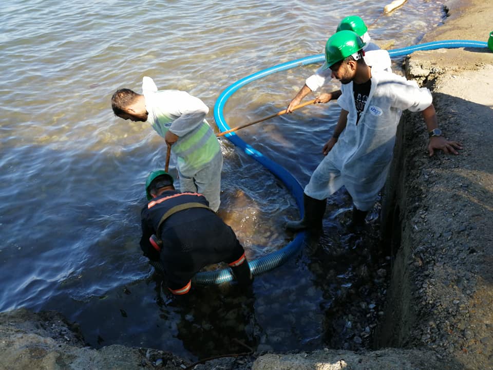 foça'da kıyılara bulaşan petrol atığını ekipler temizliyor