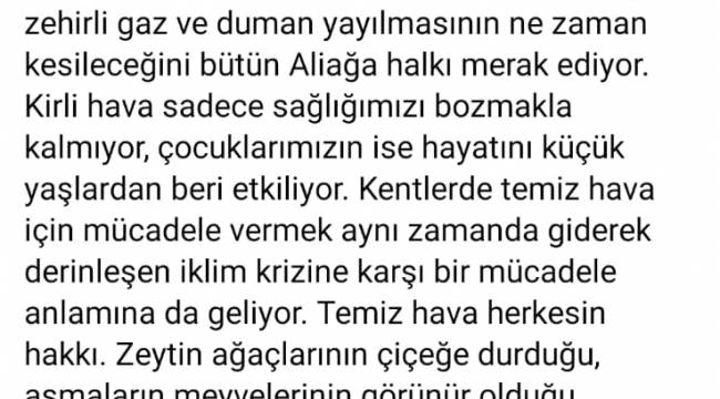 Orhan"Çevre ve Şehircilik Bakanlığı'na sesleniyorum lütfen bu hava kirliliğe bir son verin"