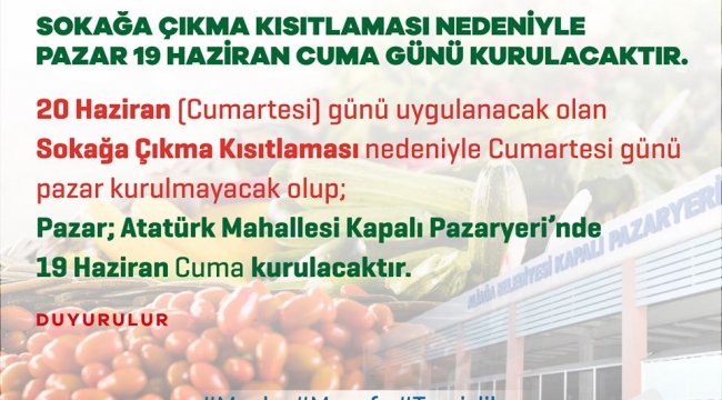 Aliağa Cumartesi pazarı ,19 Haziran Cuma günü(Bugün) kuruluyor