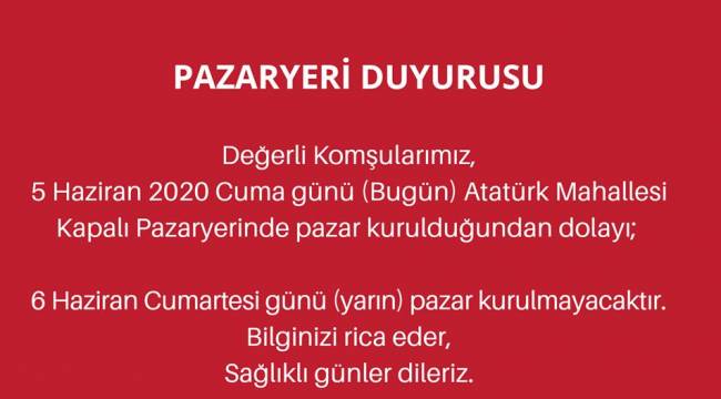 Aliağa'da cumartesi pazarı bugün kurulmayacak