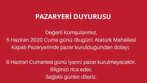 Aliağa'da cumartesi pazarı bugün kurulmayacak