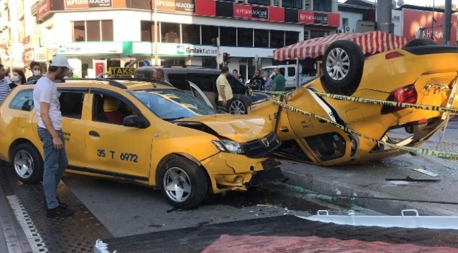 İzmir'de feci kaza: Ticari taksi takla attı