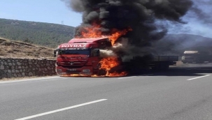 seyir halindeki tır alev topuna döndü