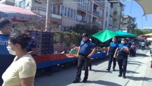 Bergama pazar yerlerinde Pandemi denetimi devam ediyor