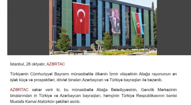 Aliağa'da Bayrak Coşkusu Azerbaycan Medyasında