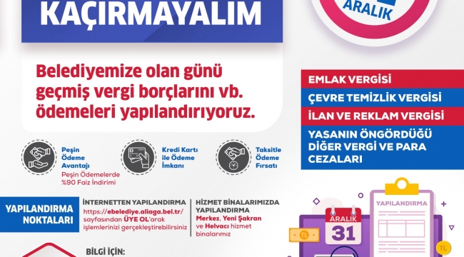 Aliağa Belediyesi'nden Vergi Yapılandırma Çağrısı