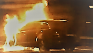 Kuzey Ege  Otoyolunda bir araç yandı