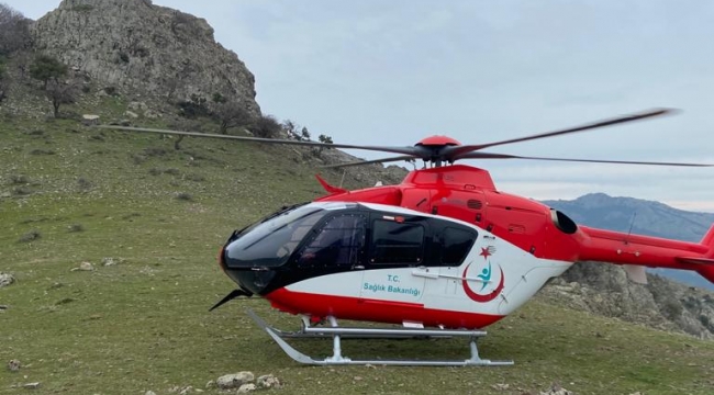 Menemen'de dağlık alanda yaralanan kadının imdadına hava ambulansı yetişti
