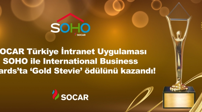 SOCAR Türkiye, dünyanın en başarılı kurumlarının ödüllendirildiği International Business Awards'ta, Intranet platformu SOHO ile altın madalya (Gold Stevie Ödülü) kazandı.