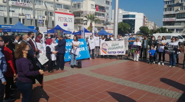 Aliağa 'da tehlikeli atık bertaraf tesislerinin projesine tepki için basın açıklaması gerçekleştirildi.