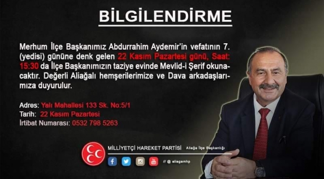 Abdürrahim Aydemir'in ruhuna mevlit okutulacak