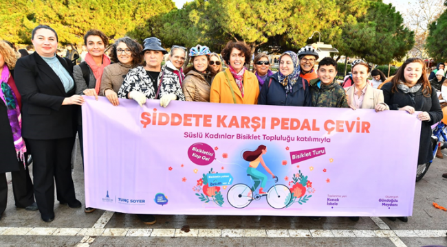 İzmirli kadınlar şiddete karşı farkındalık için pedal çevirdi