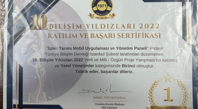 İzmir Tarımı mobil uygulaması 2022'nin en iyi projesi seçildi