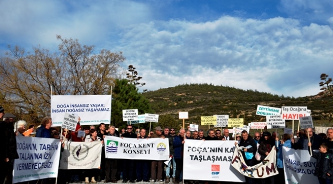 Foça'da Taş Ocağı tepkisi .. Başkan Gürbüz:" Bizler burada nöbet tutarız, bekleriz ama taş ocağını açtırmayız