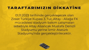 Altay-Aliağa Futbol maçının stadı değişti