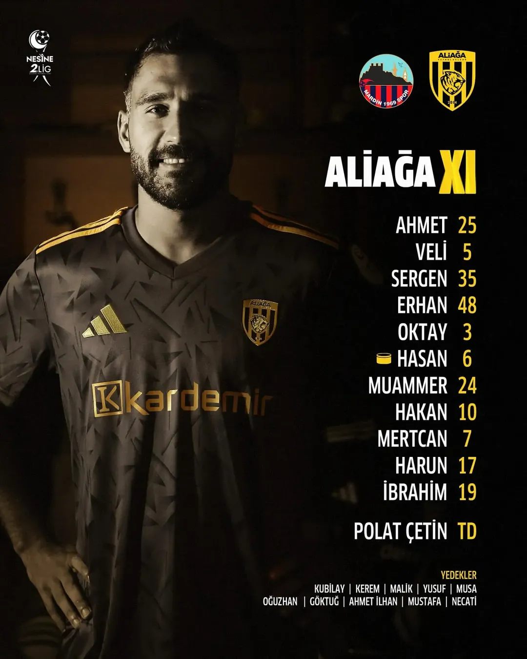 Aliağa FK'nın Mardin 1969 Spor karşısındaki ilk 11'i belli oldu