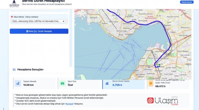 Servis ücretleri artık web sitesinden hesaplanacak