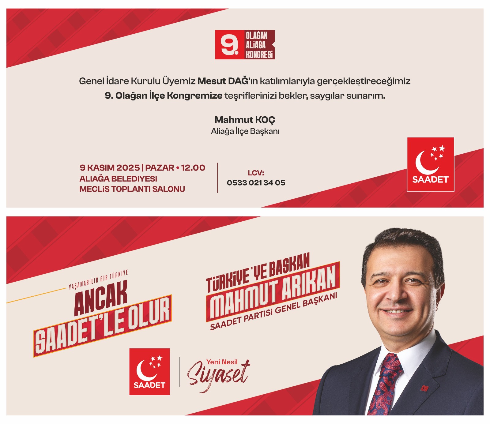 Saadet Partisi Aliağa İlçe Kongresi 9 Kasım'da Yapılacak