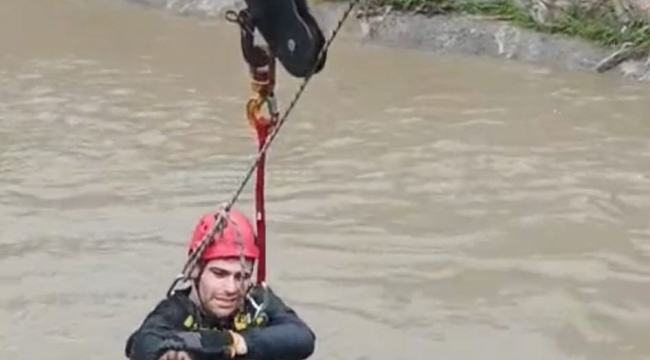 Dereye düşen köpek itfaiye ekipleri tarafından kurtarıldı