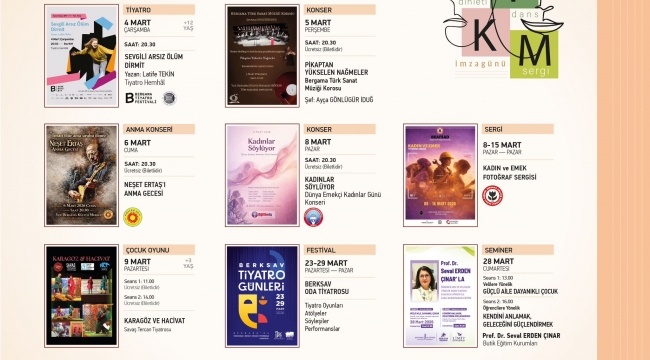 Bergama Belediyesi Kültür Merkezi'nde Mart Ayı Dopdolu Geçecek