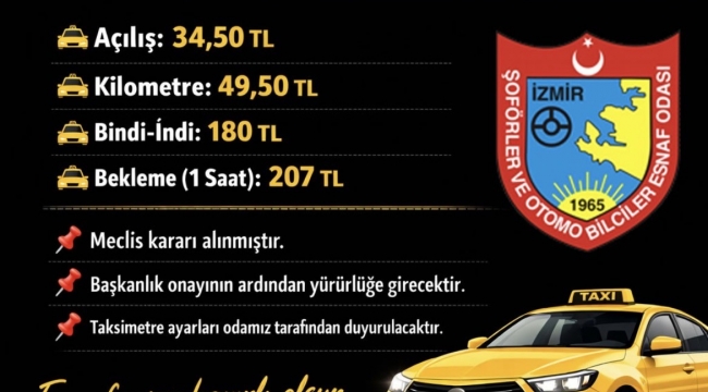İzmir'de taksilerin indi bindi ücreti 180 lira oldu